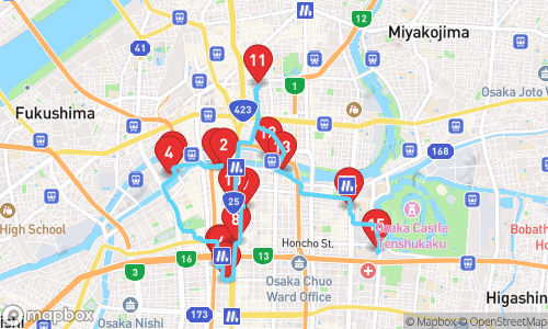 Exploring Historical and Modern Marvels in Vibrant Osaka tour map