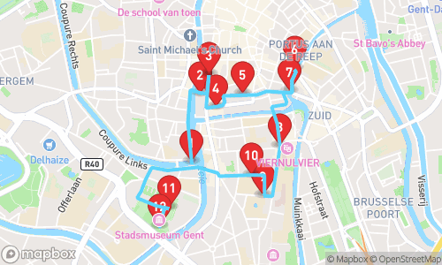 Historische ontdekkingstocht door Gent tour map