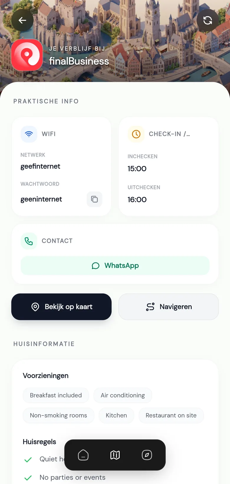 TourGuide stay details with wifi and check-in notes